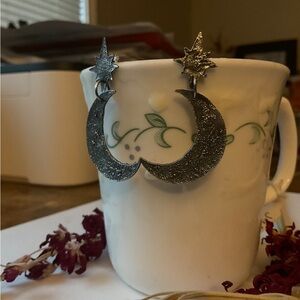 Silver Star and Moon Earrings